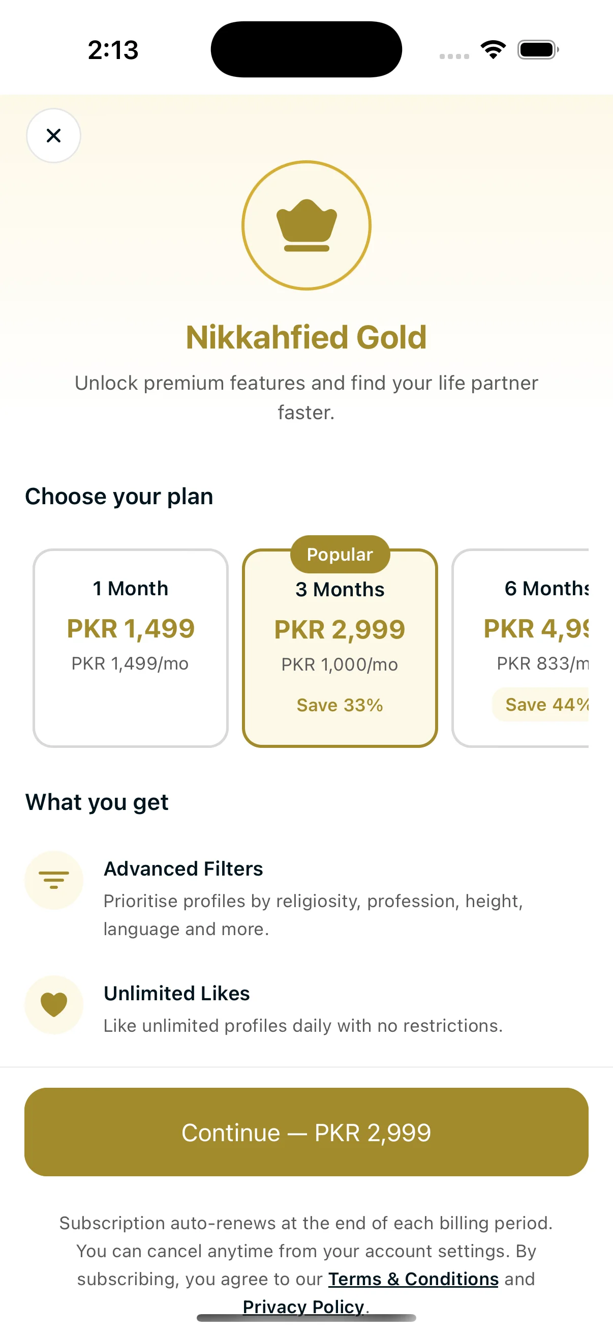 Gold feature